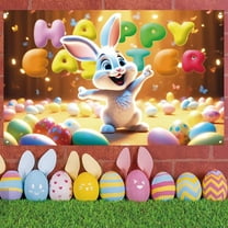 Happy Easter Door Banner Sign, Outdoor Easter Bunny and Egg Yard Signs, Welcome Signs Spring Porch Banner for Indoor Outdoor Wall Front Door Decor