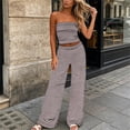 thumbnail image 7 of VBVC Women's Striped 2 Piece Outfit, Strapless Bandeau Tube Top and Wide Leg Pants Set, Summer Casual Lounge Wear with Pockets,Red,S-2XL, 7 of 7
