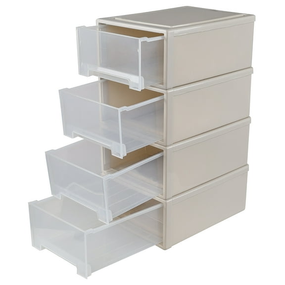 Udotry 4 Packs 18 Quart Plastic Stacking Storage Drawers, Large Stackable Drawer Unit