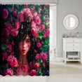 thumbnail image 2 of Afro-American Shower Curtain Afro Bath Curtain Teen American Black Bathroom Decor Rustic Garden Floral Waterproof Curtain Purple Pink Rose Flowers Curtain,72" W x 84" L, 2 of 5