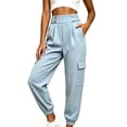 thumbnail image 5 of Levmjia Women's High Waisted Cargo Pants, Solid Color Utility Joggers with Button Detail, Loose Fit Elastic Cuff Ankle Pants for Casual Workout, 5 of 8