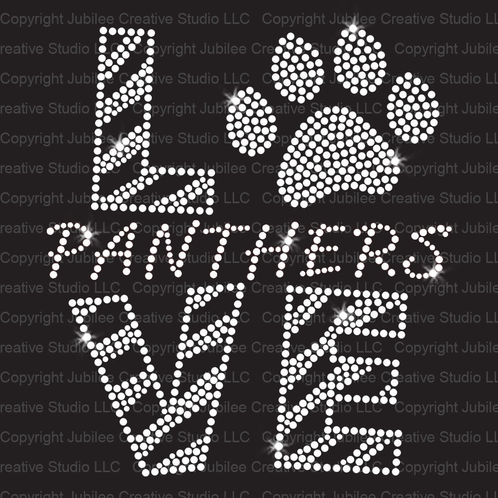 Love Panthers Clear Iron-on Clear Rhinestone Transfer by JCS Rhinestones