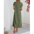 thumbnail image 5 of Merokeety Womens Summer Maxi Dress V Neck Collared Vacation T Shirt Long Dresses ArmyGreen l, 5 of 8