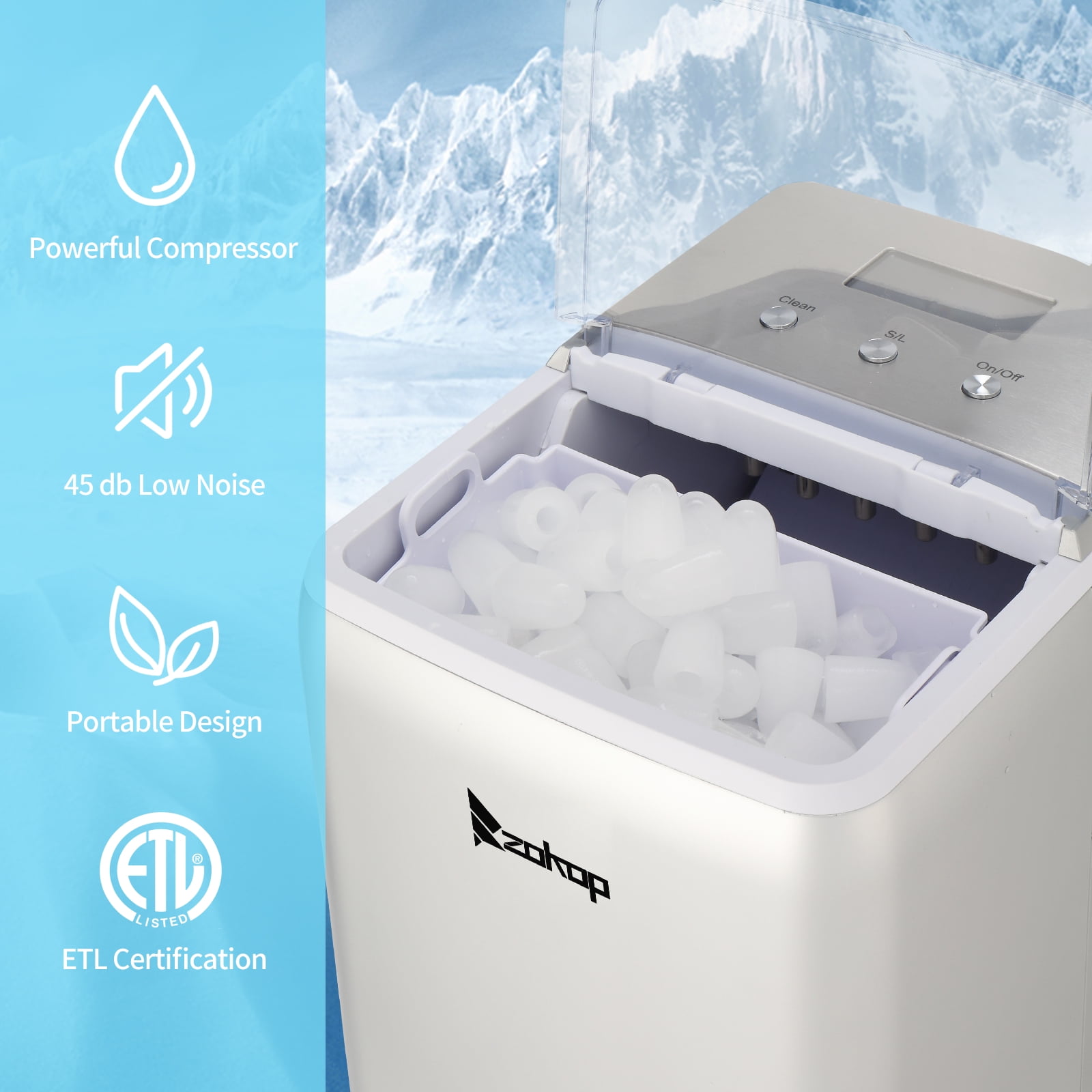 Lowestbest Portable Ice Maker, 24-Hour Countertop Ice Maker, Compact Automatic Ice Maker