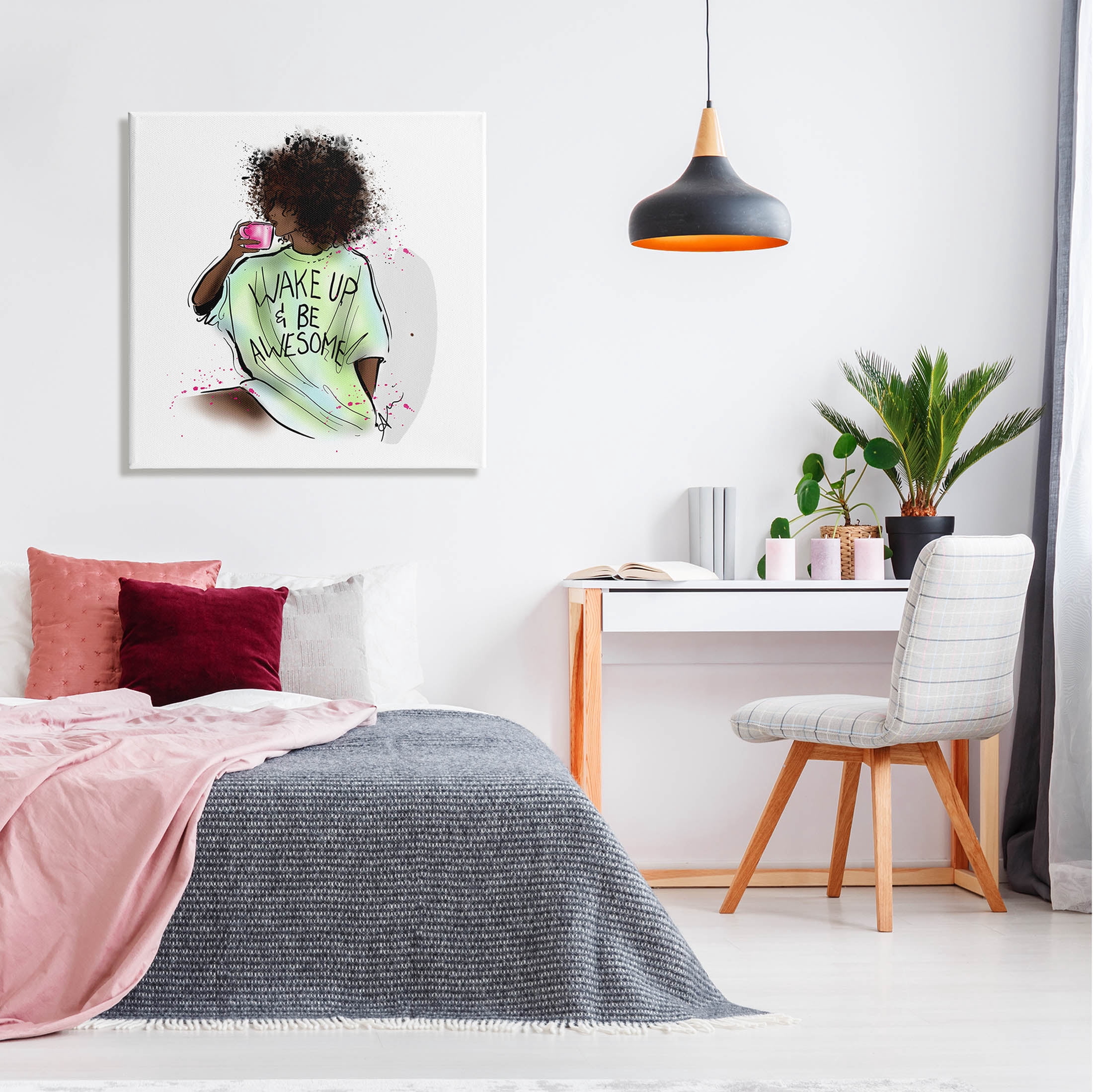 Stupell Industries Wake Up Be Awesome Phrase Graphic Art Gallery Wrapped Canvas Print Wall Art, Design by Alison Petrie