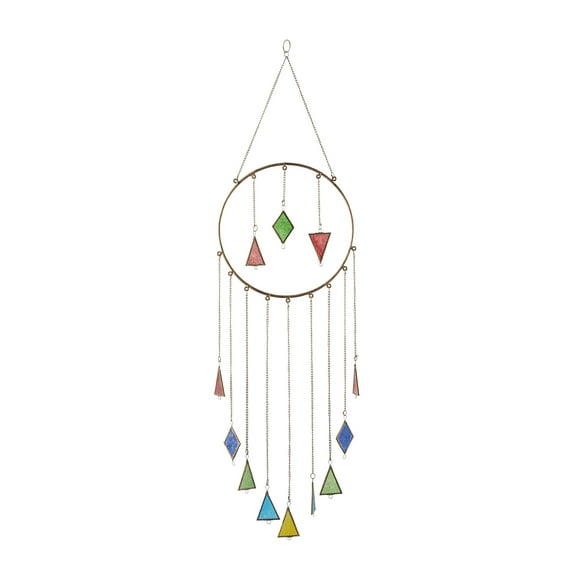 DecMode 44" Multi Colored Metal Geometric Windchime with Stained Glass