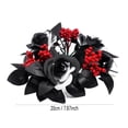 thumbnail image 5 of 2-Pack Halloween Burgundy Rose Candle Ring Wreaths - Artificial Floral Pillar Candle Holders with Black Leaves and Berries for Table Centerpiece Party Decoration, 5 of 8