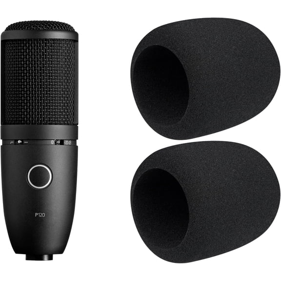 SOULWIT 2Pcs Microphones Pop Filter for AKG P120/P220/P420 Condenser, Protective Mic Cover Windscreen Foam - Black