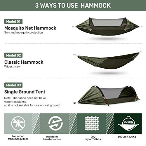 Hold Up to 485lbs Backpacking Lightweight Portable Hammock with Ridgeline for Camping Outside 2 Tree Straps Hiking ETROL Camping Hammock Travel Upgraded 2 in 1 Hammock with Mosquito Net 