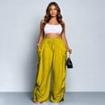 thumbnail image 4 of Women's Summer High Waist Wide Leg Pants Solid Color Pleated Drawstring Waist Casual Loose Trousers with Pockets, L, 4 of 4