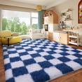 thumbnail image 4 of ZENELESS 8x10 Fluffy Rug for Living Room,Checkered Shaggy Soft Anti-Skid High Pile Carpet for Boys Girls Teen Room Dorm Home Decor,White and Sand Blue, 4 of 7