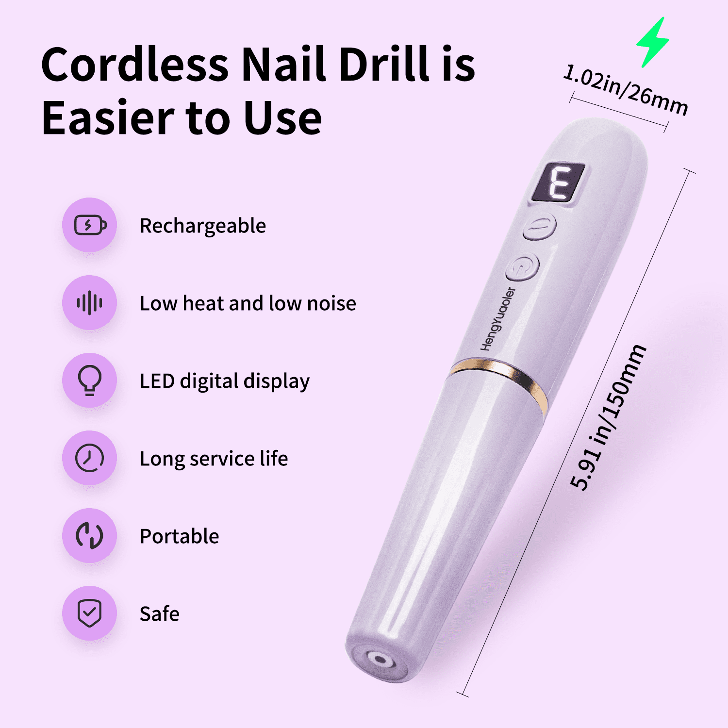 New Design Purple Electric Nail Polisher Professional Nail Drill Kit, Portable Electric File with 12 Attachments and 6 Sanding Belts, 35000 RPM Portable USB Rechargeable