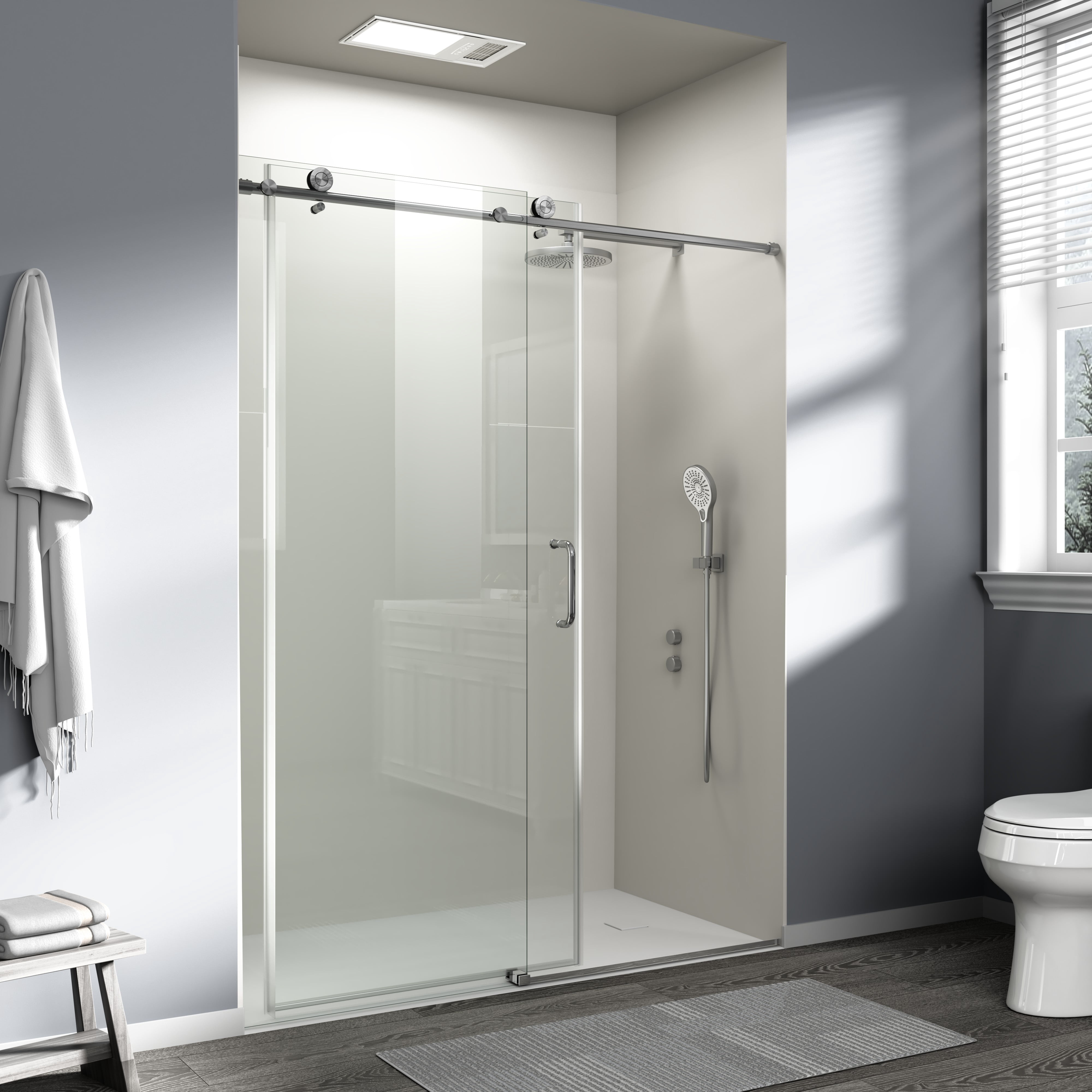 PAPROOS 56”-60”W x 76”H Frameless Sliding Shower Door, Bypass Bathroom Shower Door with 1/4 inch Tempered Glass, Adjustable Bathroom Doors with ANSI-Certified for Walk-in Shower, Brushed Nickel