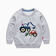 None Sweatshirts Toddlers Gray Comfy Cotton Print Crewneck Boys Shirts Casual Kids Long Sleeve T-Shirts Sweatshirts