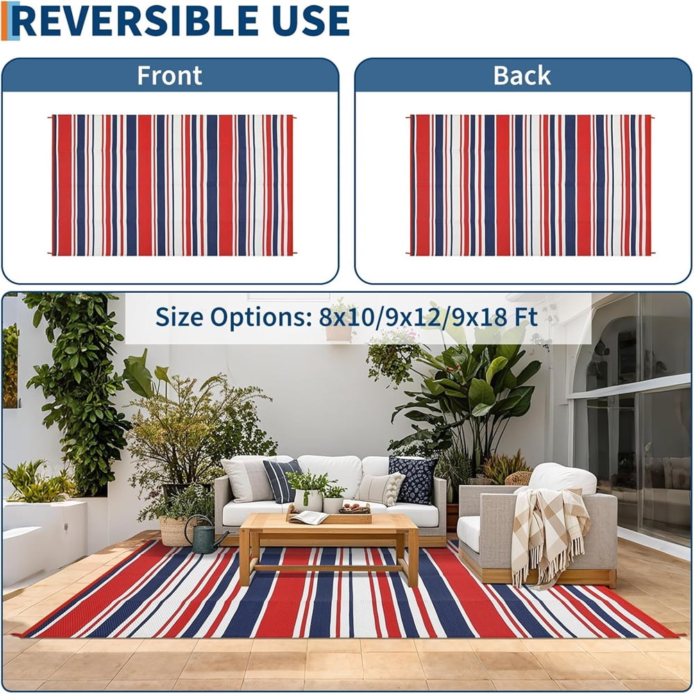 Waterproof Outdoor Rug 8x10/9×12/9×18, Plastic Straw Patio Camping Rug, Indoor Outdoor RV Mat Carpet for Deck, Camper, Porch, Balcony, Backyard, Picnic