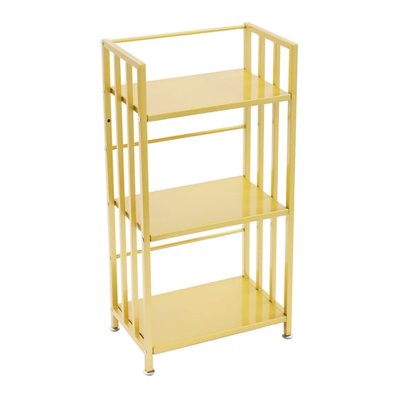 3-Tier Iron Bookshelf, Gold Floor Standing Display Bookcase, Open Display Rack with Anti-Drop Bar for Bedroom Study Decor