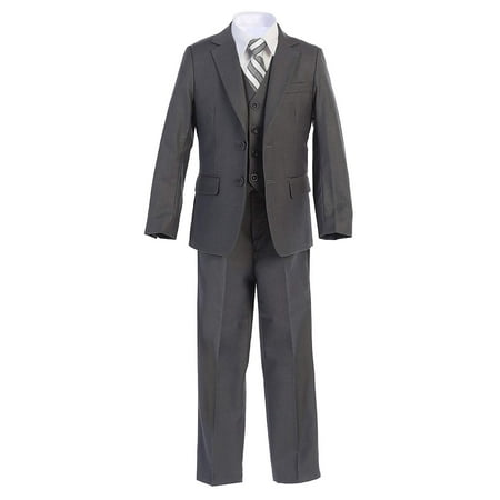 Boltini Italy Kids Formal Boys Suit Set - 5PC- Jacket, Shirt, Tie, Vest, Pants (Charcoal, 7)