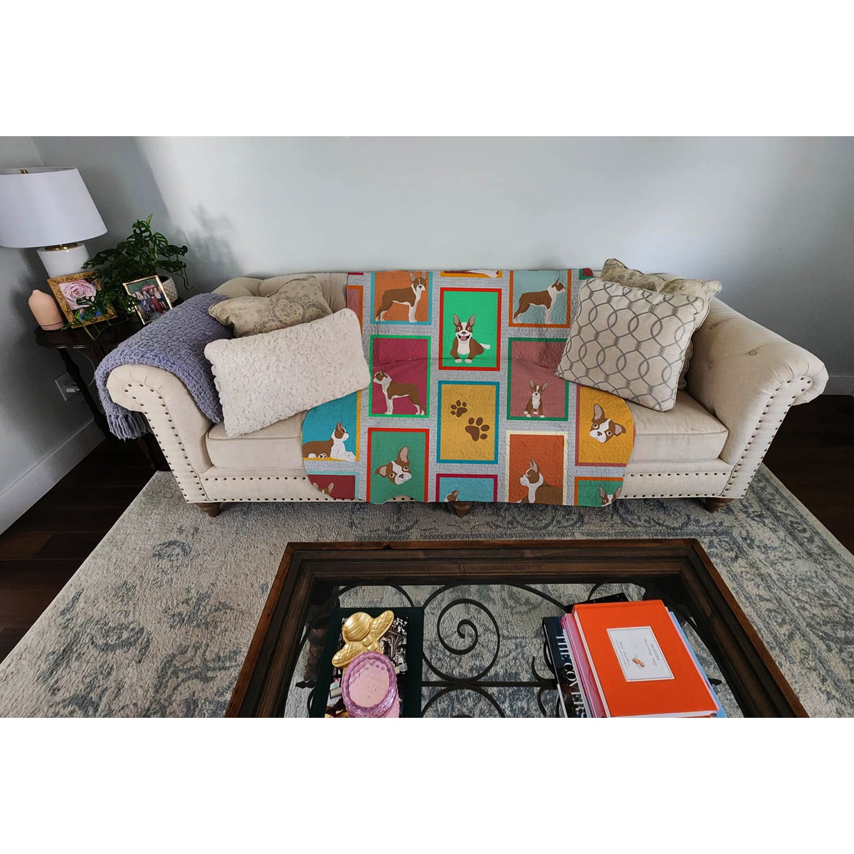 Lots of Red Boston Terrier Quilted Blanket 50x60