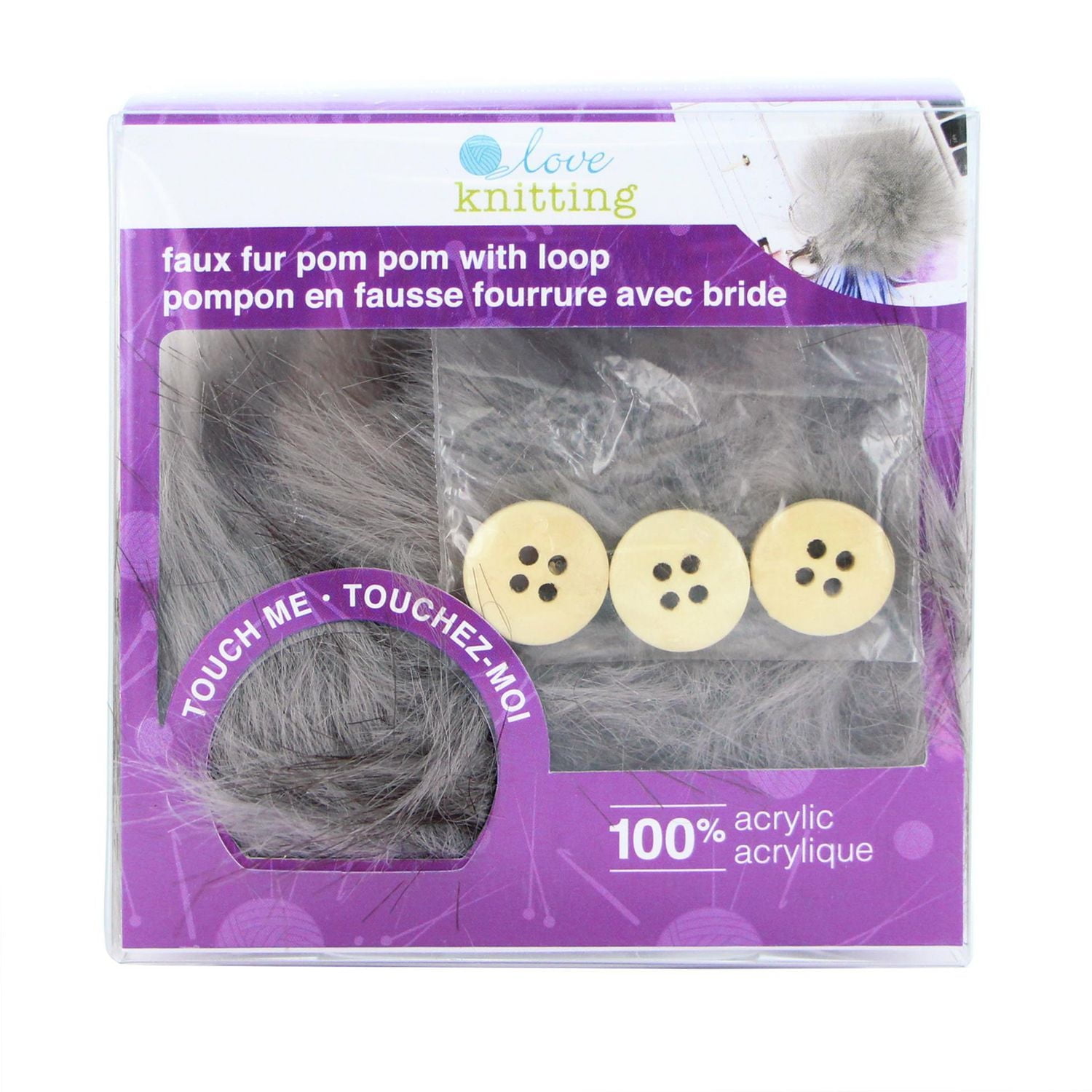 Love Knitting Pom Poms, 4 in (10 cm), Grey — 2 pieces