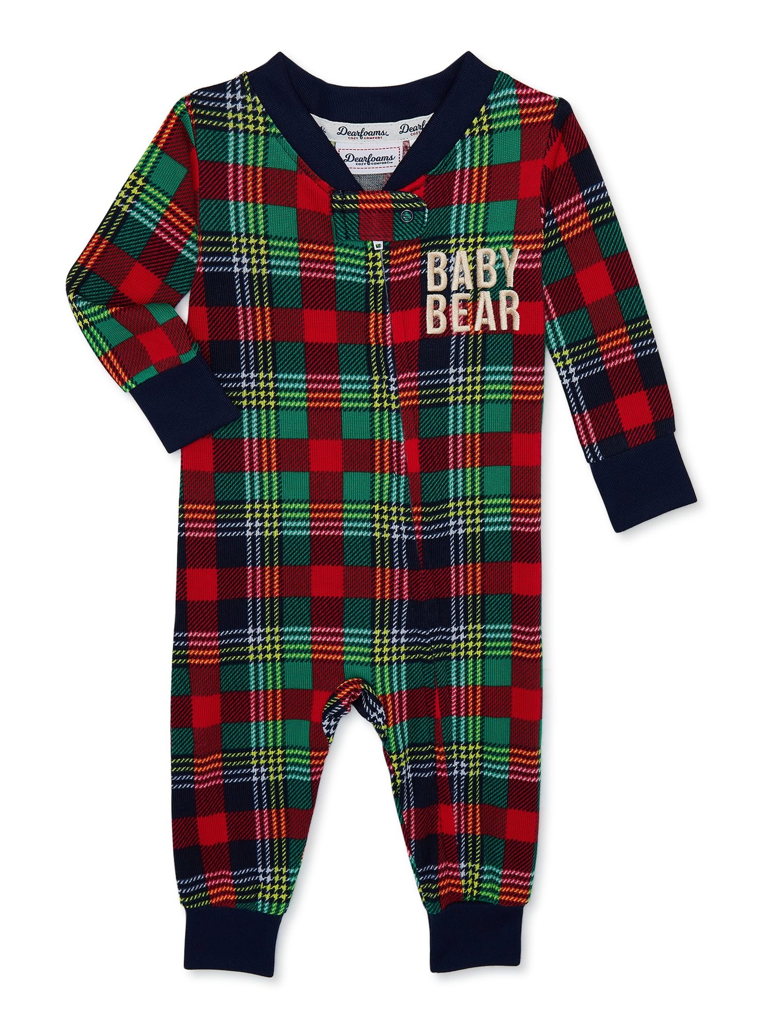 Dearfoams Baby Unisex Plaid Bear Matching Family Pajamas, 1-Piece, Sizes 6M-18M