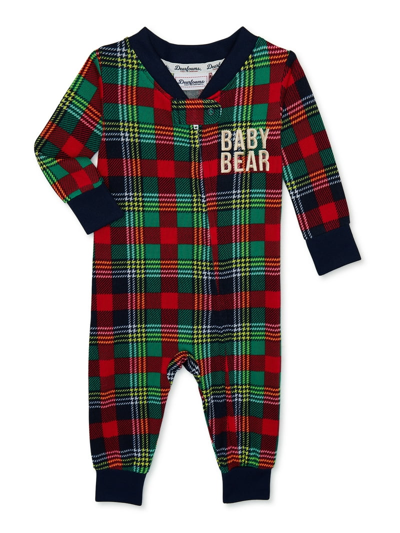 Dearfoams Baby Unisex Plaid Bear Matching Family Pajamas, 1-Piece