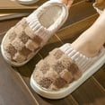 thumbnail image 2 of Checkered Cloud Slippers for Women Men Plaid Fuzzy Platform House Shoes Plush Warm Indoor Bedroom Slip on, 2 of 6