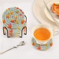 thumbnail image 5 of 6 Pcs Drink Coasters with Holder 3.94in Woven Coasters for Drinks Colorful Autumn Maple Leaves Coaster Set for Protection Table, 5 of 7