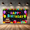 thumbnail image 5 of Colorful Happy Birthday Banner with Balloons Cake and Gifts Background Backdrop Party Decoration for Birthday Party Photography Props and Home Decorations, 5 of 7
