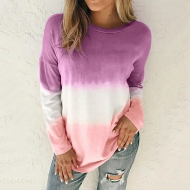 TANGNADE Women Plus Size Tie-Dye Printed Gradient Pullover Long Sleeve Sweatshirt Top