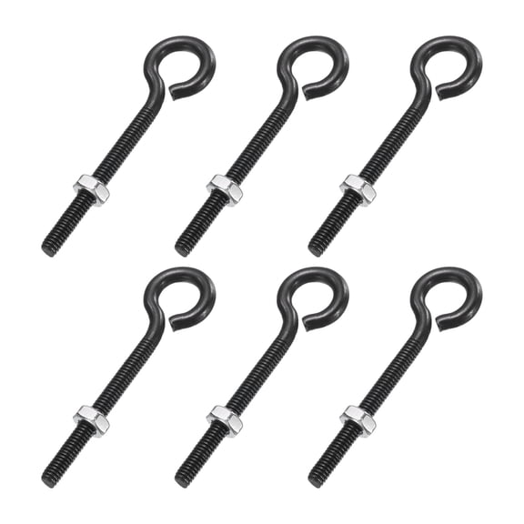 Uxcell 6 Pack Eye Bolts, M4 x 40mm 304 Stainless Steel Threaded EyeBolt Black Eye Hooks with Nut for Hanging or Securing Cables