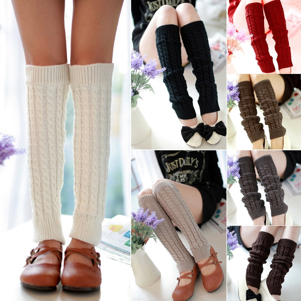 Women Fashion Leg Warmers Warm Knee High Winter Knit Solid Crochet Leg Warmer Socks