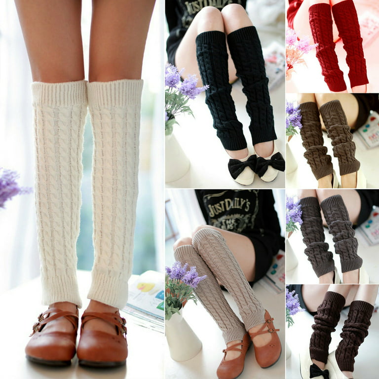 Pinkdeer Women Knit Leg Warmers Autumn Winter Solid Color Thermal Knee High  Calf Socks School Style 