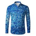 thumbnail image 5 of Mens Shirts Long Sleeve Button Down Casual Carnival Top Glitter Sequin Print Party Festival Celebration Comfortable Shirt for Men Blue S, 5 of 5