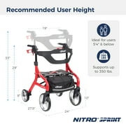 Drive Medical Nitro Sprint Rollator Rolling Walker, Hemi Height, Red