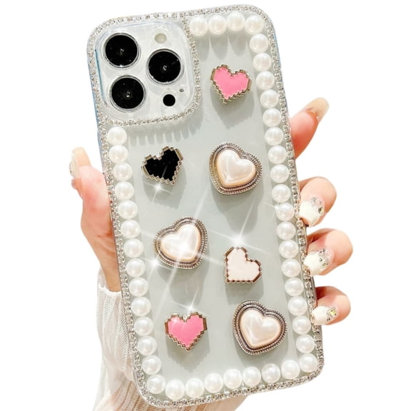 for Motorola MOTO Edge 70 Rhinestone Phone Case Designer Handmade Shiny Glitter Pearl & Bling Diamond & Cute Metal Love Heart Crystal Cover Women Girl
