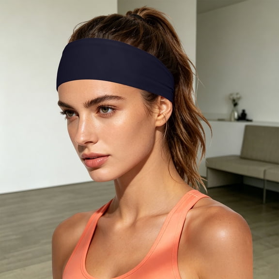 Womens Wide Non Slip Sweat Wicking Workout Headband,Moisture Wicking Athletic Headband for Running Yoga Cycling,Elastic Soft Wide Sweat Absorb Hair Band for Men Women,Summer Sports Headwrap Dark Blue