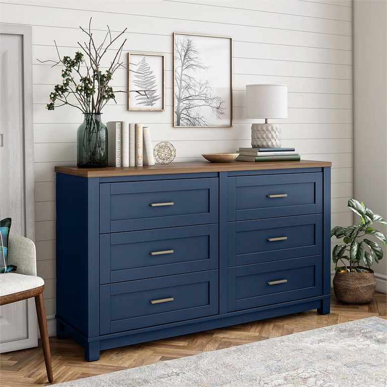 Ameriwood Home Chapel Hill 6 Drawer Wide Dresser, White with Light Brown  Woodgrain Top - Walmart.com