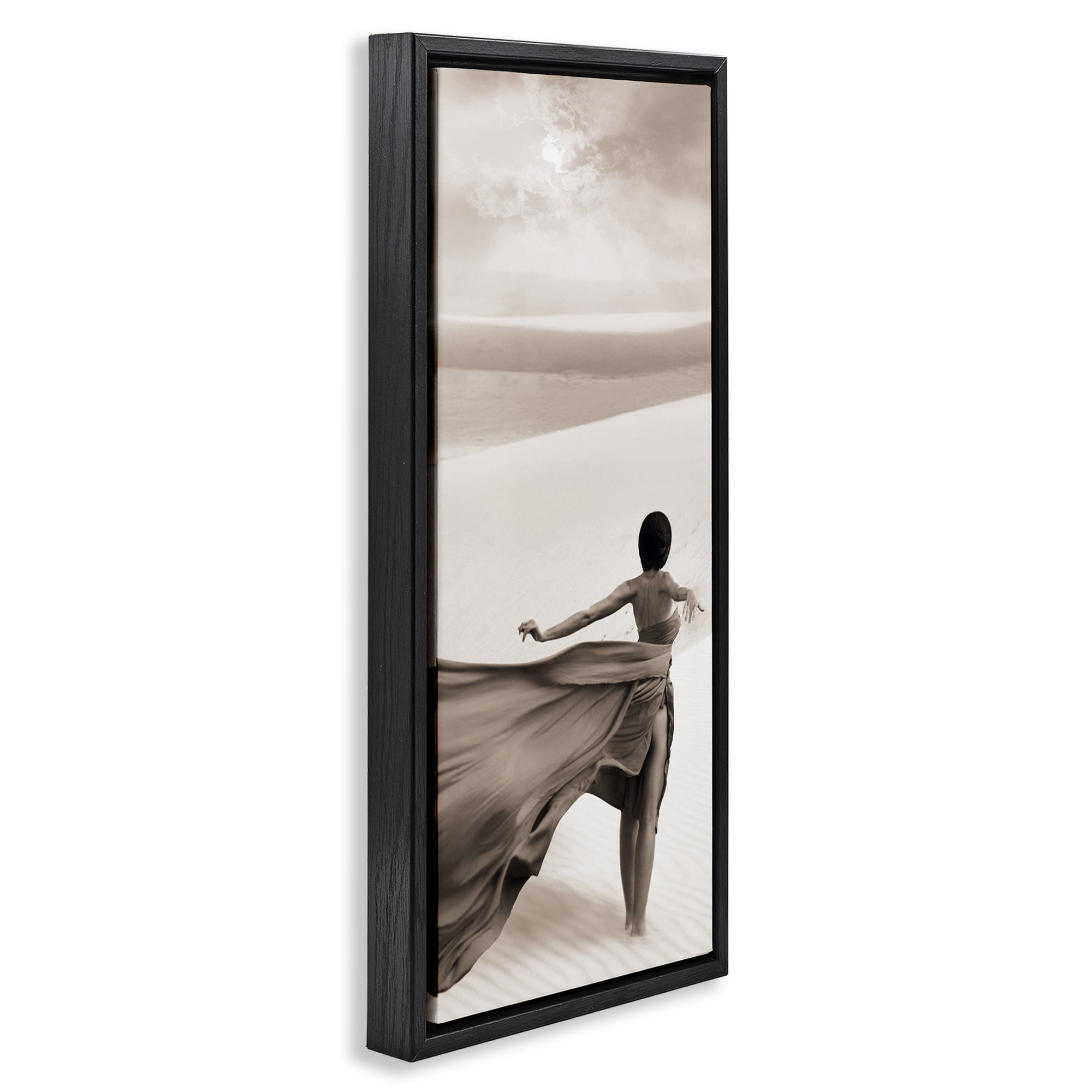 Stupell Industries Billowing Dress in Desert People Painting Black Floater Framed Canvas Art Print Wall Art, 11 x 25