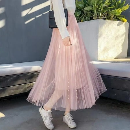 2019 New Fashion  CA Women Princess Tulle Pleated Long Skirt Wedding Prom Beading Bouffant