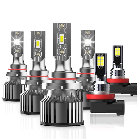 LECCIBUB LED Headlight Bulbs Compatible With Honda Civic 2006-2013, 9005/H10/HB3 High Beam   9006/HB4 Low Beam led headlight bulbs   H11/H8/H9 LED Fog Light Bulb,6500K White,Pack of 6