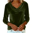 thumbnail image 2 of Mifsaly Elegant Velvet Blouses for Women Tunic Cowl Neck Velour Tops Business Long Sleeve T-Shirts Ladies Cocktail Evening Party Shirt Festival Fashion Streetwear Green L, 2 of 9