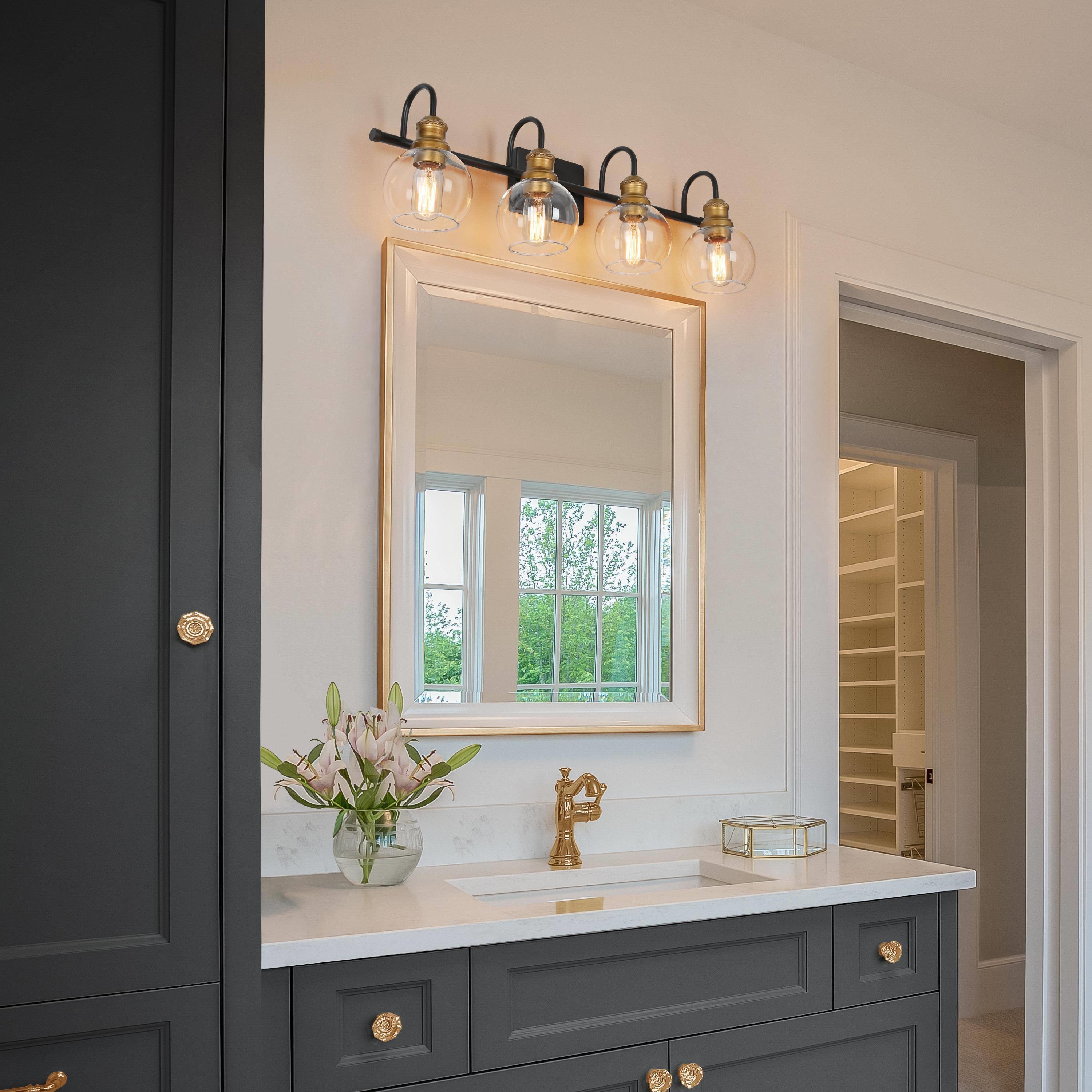 LNC 4-Light Black Modern Bathroom Vanity Lighting with Clear Glass