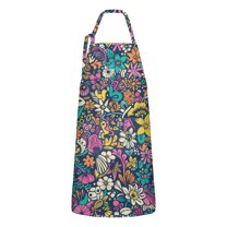 Pioneer Flower Floral Print Pattern Apron-Garden Aprons for Women with Pockets-Cotton Linen Waterproof Kitchen Cooking Gardening Aprons Adjustable for Kitchen,Cooking,BBQ and Salon 33x27 Inch