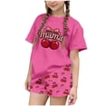 thumbnail image 2 of WPPGONE 2 Piece Little Girls Pajama Set Short Sleeve Mama Cherry Graphic Top and Printed Shorts Breathable Cotton Lounge Wear Summer Sleepwear Casual Outfits Apparel, 2 of 6