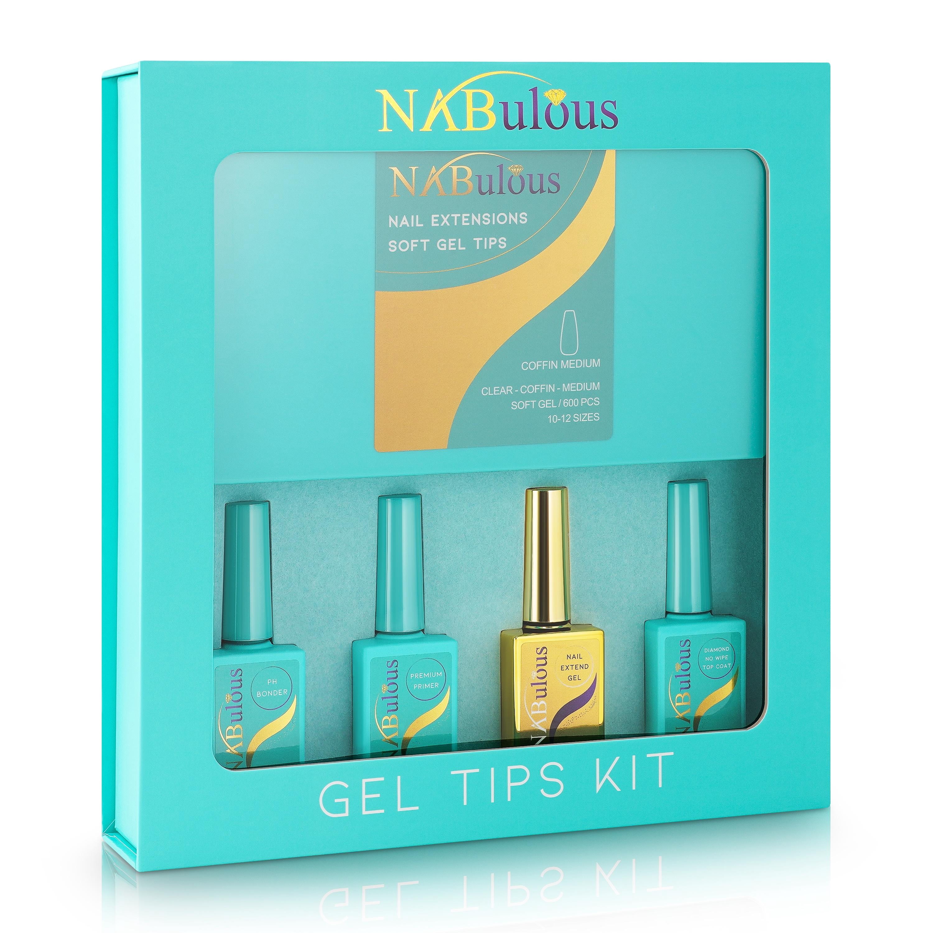 NABulous™ Clear Coffin Medium Soft Gel Nail Starter Kit | Professional Nail Kit | Medium Length Full Cover Nail Tips | DIY Manicure Essentials (Coffin Medium)