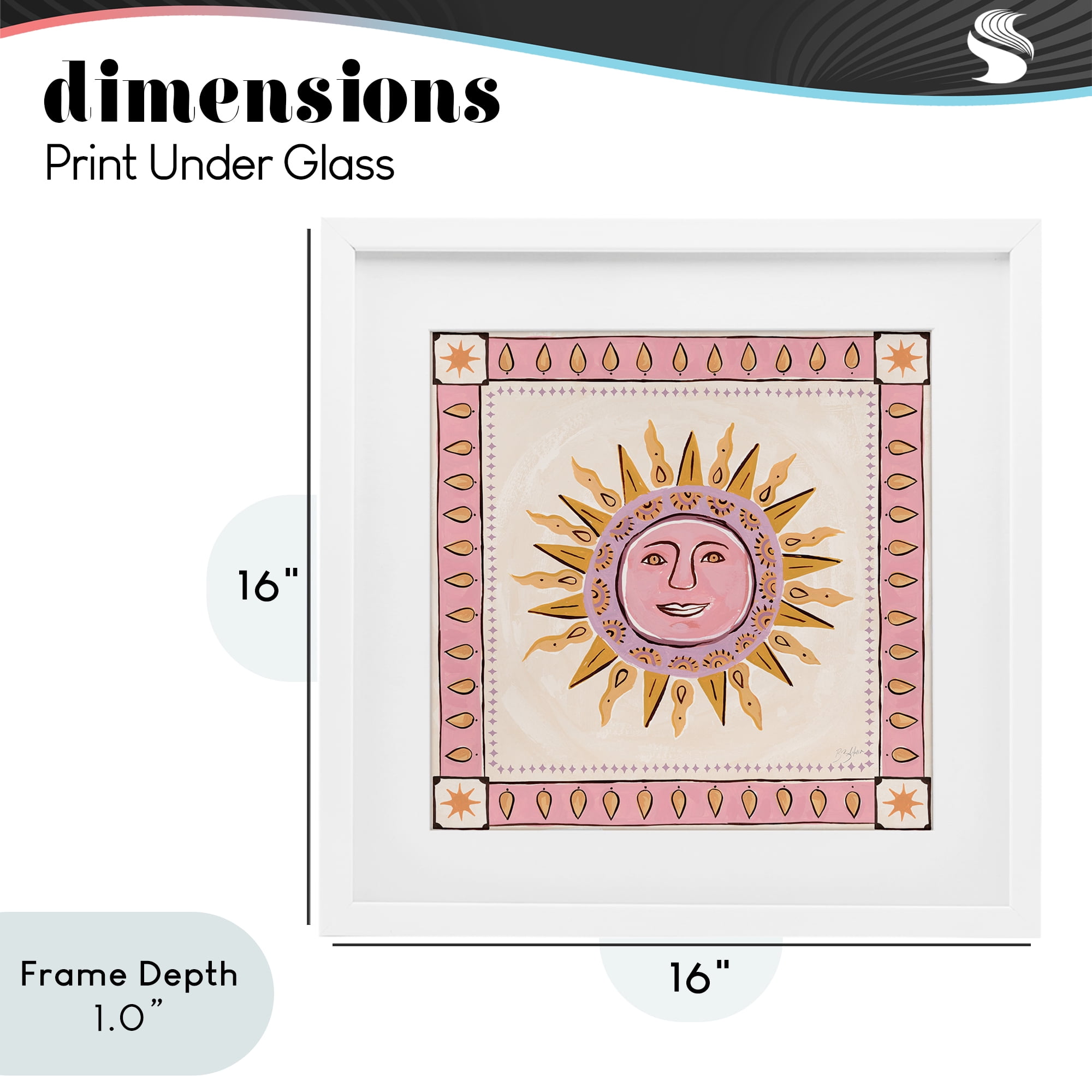 Stupell Industries Smiling Sun with Pink Border White Framed Print Under Glass, design by Two If By Sea Studios