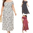 thumbnail image 2 of Baywell Womens Plus Size Off The Shoulder Casual Short Sleeve Maxi Dress Split Cocktail Skater Dresses L-4XL, 2 of 6