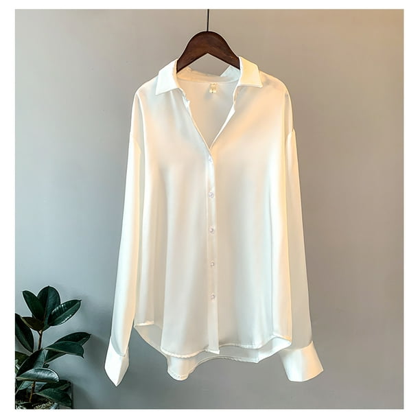 Camisa de seda Vintage para mujer, Blusa de manga larga, 1 unidad