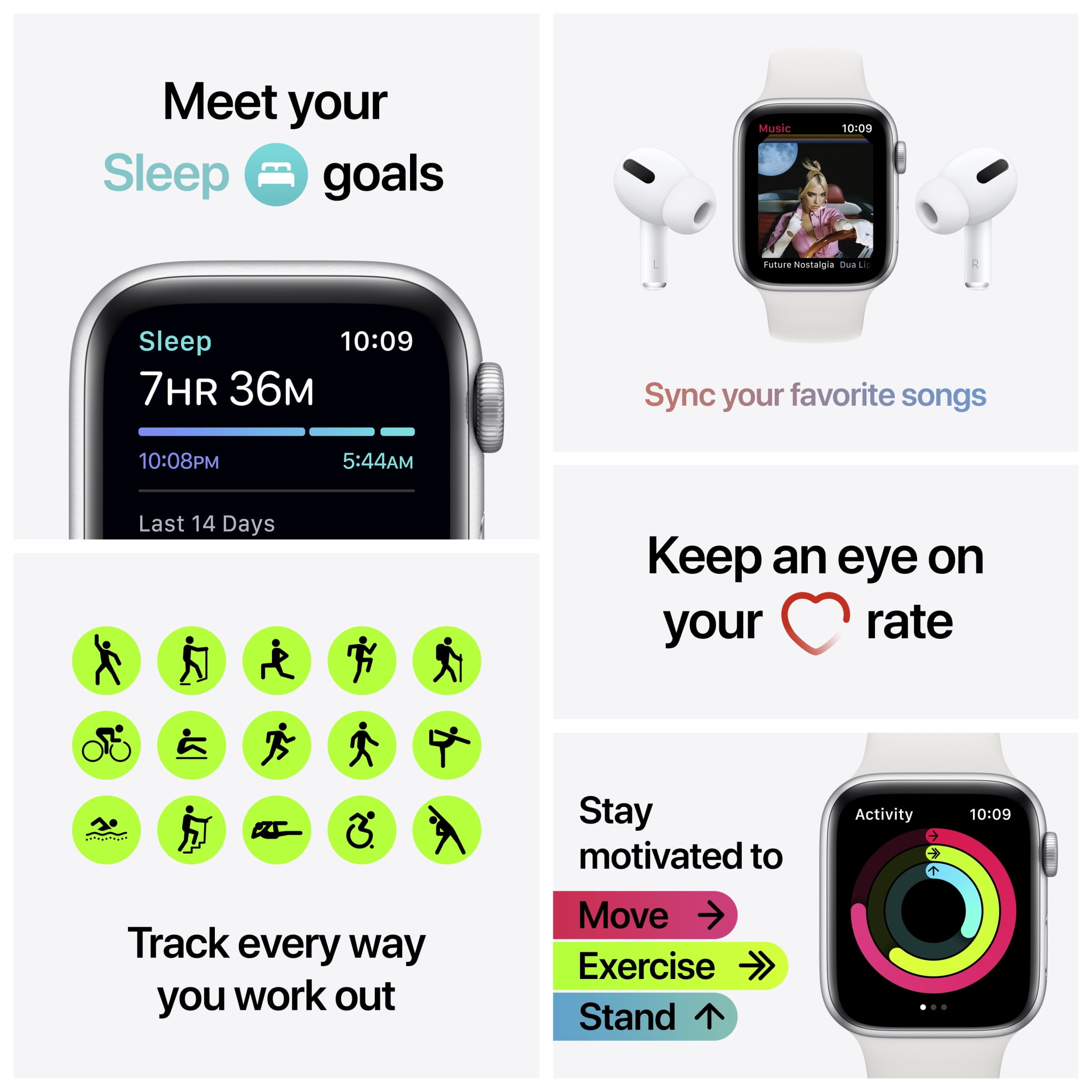 Apple Watch SE (GPS) 44mm Silver Aluminum Case with Pure Platinum/White Nike Sport Band