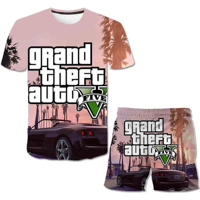 2023 Baby Grand Theft Auto ropa traje niños niñas manga corta camisetas cintura elástica pantalones cortos ropa conjunto 2 uds traje trajes 6M Gao Jinjia LED